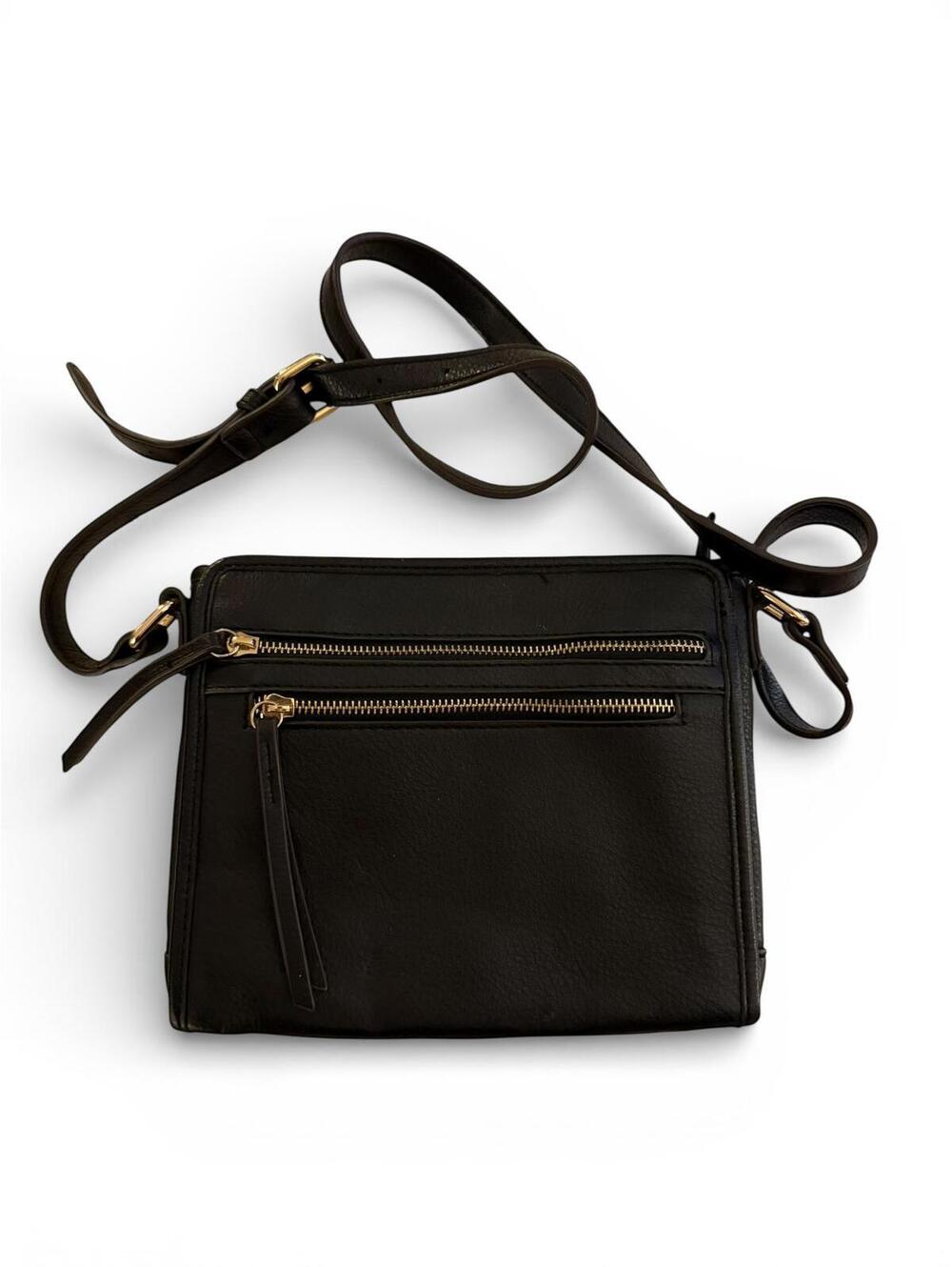 Black Crossbody Bag with Gold Zipper Details